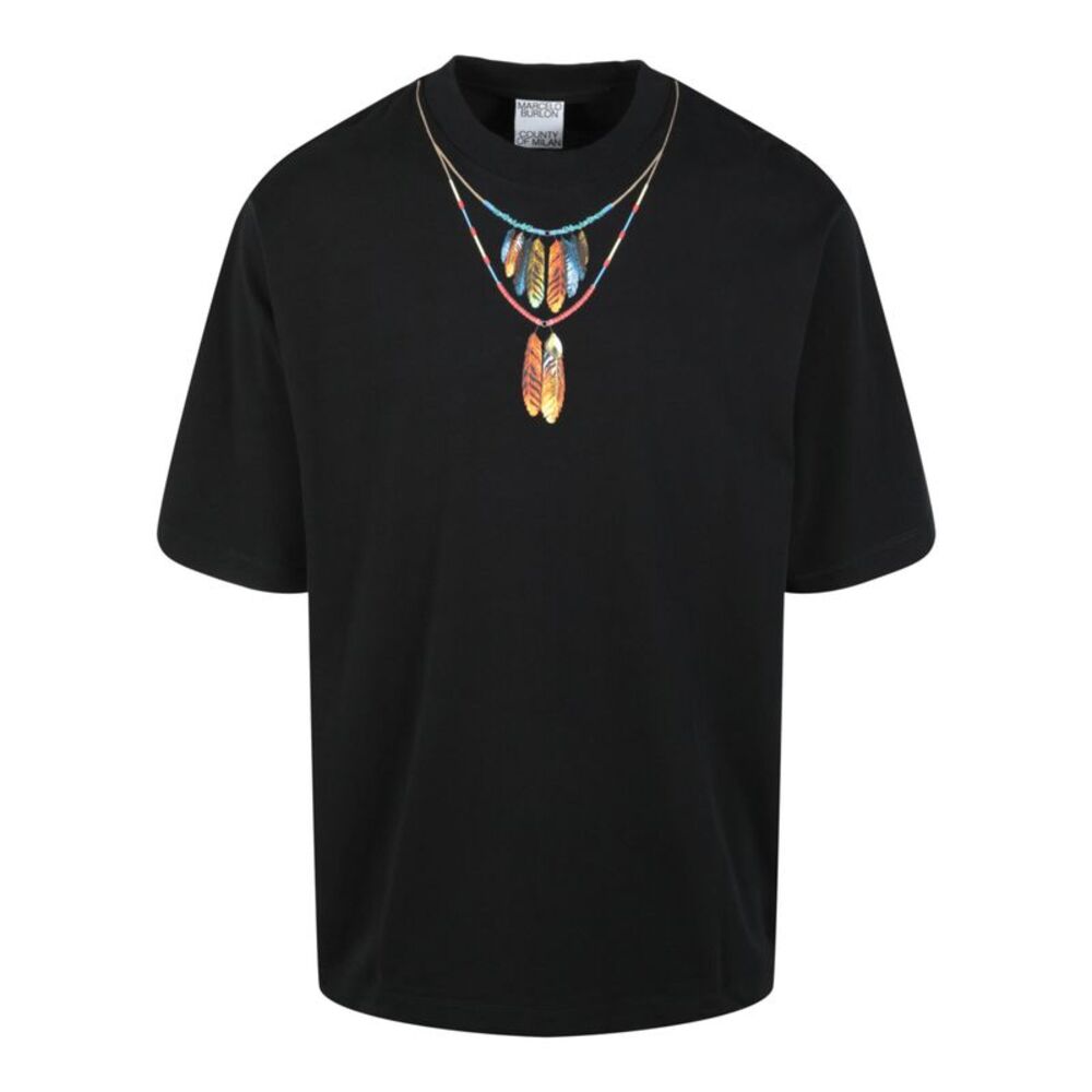 Marcelo Burlon Feathers Necklace T-Shirt Black Mens